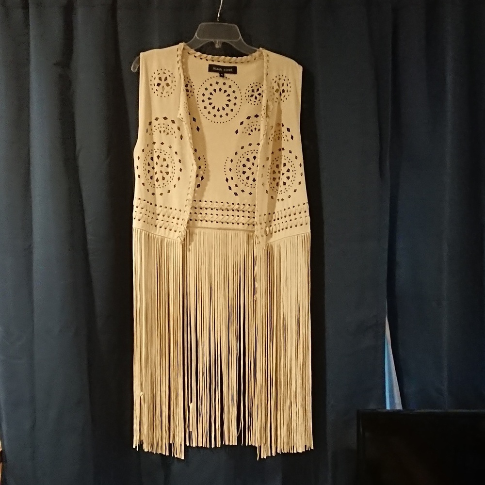 Black Rivet Faux Suede Fringe Vest